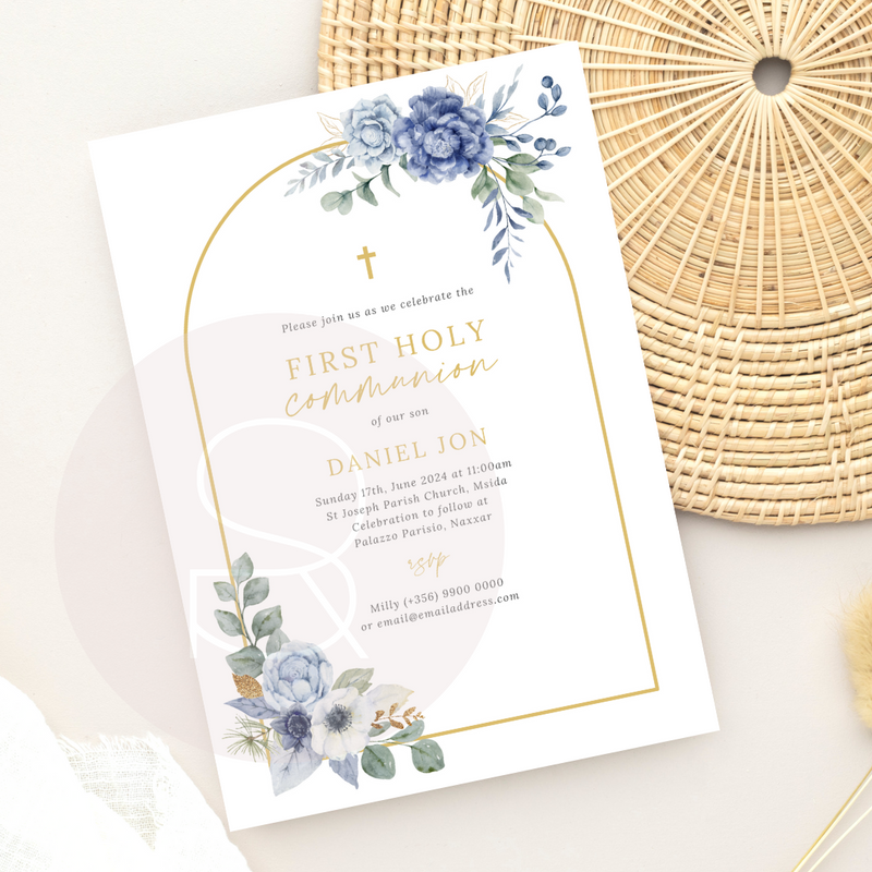 Blue Blossom | Holy Communion Invitation