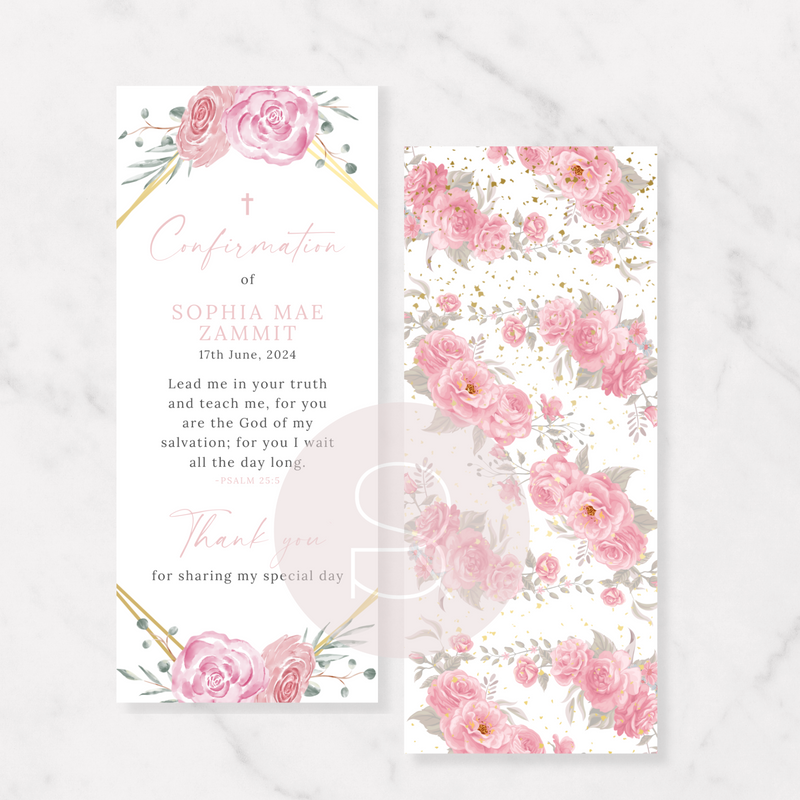 Pink Roses Confirmation | Bookmark